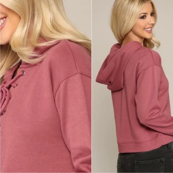 Women's Lace-Up Rose Hoodie - Picture 4 of 5